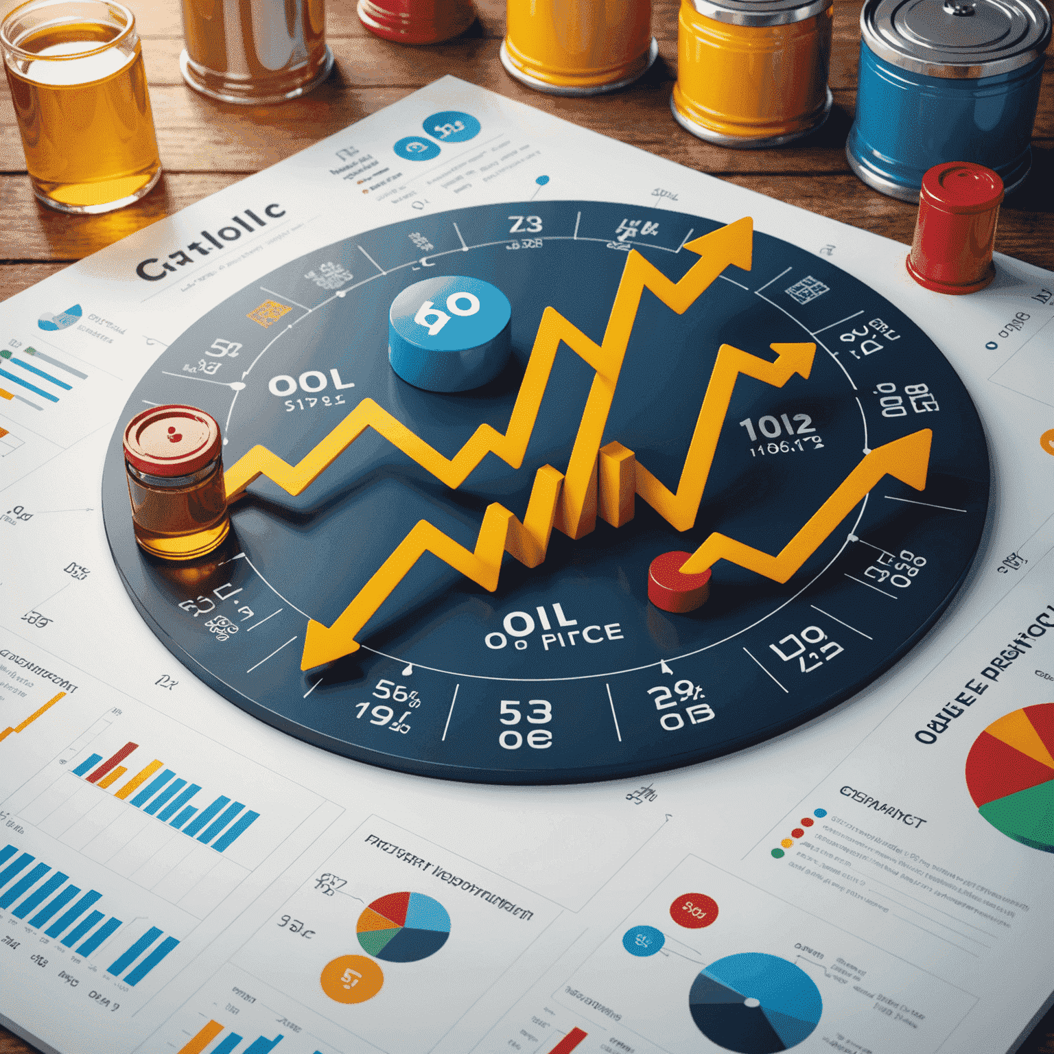 A dynamic chart showing oil price fluctuations with icons representing various market factors