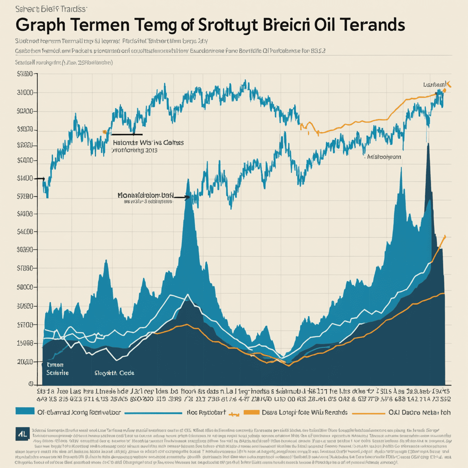 Graph showing long-term vs short-term oil price trends with annotations highlighting key market events