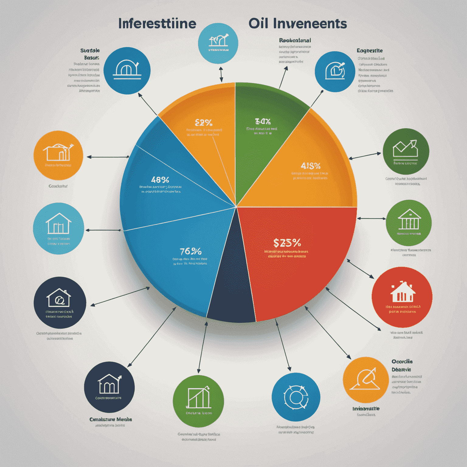 A diverse portfolio of oil investments represented by a pie chart, with arrows pointing to a stream of passive income